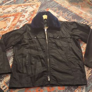 VTG JB SIMONS PATROL WINTER JACKET PARKA POLICE MEN M/L FUR COLLAR ZIP LINE
